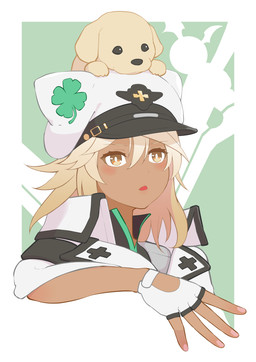blush brown_body brown_skin clothing daww duo female feral fingerless_gloves gloves hair handwear hat headgear headwear long_hair tan_body tan_skin 3balkan arc_system_works guilty_gear guilty_gear_strive magehound_(guilty_gear) ramlethal_valentine canid canine canis domestic_dog human mammal 2023 hi_res
