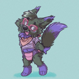 4_toes ambiguous_gender anthro belly black_nose blue_eyes blush blush_lines cheek_tuft clean_diaper clothing diaper dipstick_ears dipstick_tail ear_markings eyewear facial_tuft feet freckles fur glasses grey_body grey_fur inner_ear_fluff kerchief markings multicolored_ears neck_tuft open_mouth pink_diaper pink_eyewear pink_glasses pink_kerchief pink_tongue pull-ups_(diaper) purple_belly purple_body purple_clothing purple_ear_tips purple_fur purple_shirt purple_tail_tip purple_topwear shirt simple_background solo starry_eyes tail tail_markings toes tongue topwear tuft young young_anthro brevity bandai_namco digimon digimon_(species) renamon 1:1 colored_sketch digital_drawing_(artwork) digital_media_(artwork) hi_res sketch nonbinary_(lore)