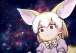 :< big_ears blonde_hair bow_(feature) bow_tie brown_eyes clothed clothing dipstick_tail female hair human_and_animal_ears markings multi_ear multicolored_hair multicolored_tail shirt short_hair solo space tail tail_markings topwear white_hair young space_zin kemono_friends fennec_fox_(kemono_friends) animal_humanoid canid canid_humanoid canine canine_humanoid fennec_humanoid fox_humanoid humanoid mammal mammal_humanoid 2018