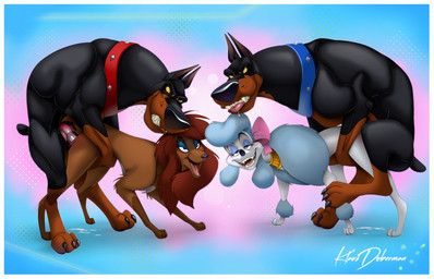 accessory animal_genitalia animal_penis balls bodily_fluids border bow_ribbon brown_body brown_fur canine_genitalia canine_penis collar erection eyeshadow feet female female_penetrated feral feral_on_feral feral_penetrated feral_penetrating feral_penetrating_feral from_behind_position fur genital_fluids genitals group hair_accessory hair_ribbon half-closed_eyes knot looking_pleasured makeup male male/female male_penetrating male_penetrating_female muscular muscular_feral muscular_male narrowed_eyes open_mouth parallel_sex paws penetration penile penile_penetration penis ribbons saliva saliva_string sex smile tail teeth toes tongue tongue_out vaginal vaginal_penetration white_border klaus_doberman disney oliver_and_company desoto_(disney) georgette_(disney) rita_(disney) roscoe_(disney) canid canine canis dobermann domestic_dog hunting_dog mammal pinscher poodle saluki sighthound 14:9 digital_media_(artwork) hi_res