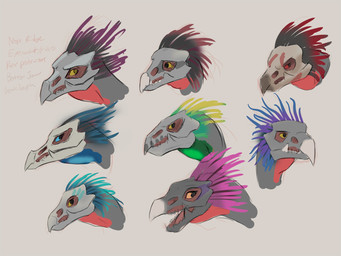 ambiguous_gender anthro avian_caruncle beak feather_hair feathered_crest feathers group head_crest pseudo_hair simple_background text akilae06 halo_(series) microsoft xbox_game_studios alien avian kig-yar scalie t'vaoan 4:3 colored english_text headshot_portrait hi_res portrait sketch_page