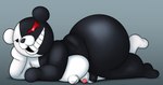 anthro balls big_butt black_body black_fur bodily_fluids butt fur genitals huge_butt humanoid_genitalia looking_at_viewer machine male multicolored_body nude penis simple_background smile solo split_color teeth text thick_thighs white_body white_fur wide_hips chunknudies danganronpa spike_chunsoft monokuma bear humanoid mammal robot ursine digital_media_(artwork) english_text hi_res