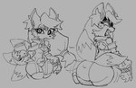 anthro big_butt breasts butt cleavage clothed clothing container embarrassed eye_scar facial_scar female garter_straps jar scar shocked solo wide_hips caliginous epic_games fortnite kimiko_five-tails canid canine fox mammal 2023 hi_res monochrome