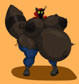 belly big_belly big_breasts big_butt breasts butt female hood huge_belly huge_breasts huge_butt hyper hyper_belly hyper_breasts hyper_butt hyper_pregnancy pregnant mrblack_eye2 donuts_for_deer_teeth hoodie_(dfdt) mammal procyonid raccoon