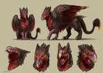 ambiguous_gender beak feathered_wings feathers feral green_eyes open_mouth red_body red_feathers solo standing tongue wings rhaenjarr mythology rune_nigrala avian gryphon mythological_avian mythological_creature 2020 digital_media_(artwork) model_sheet