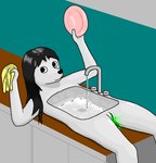 alternate_version_at_source animate_inanimate anthro appliance binary_drawing black_hair bodily_fluids canid canine canis cel_shading colored_pussy_juice countertop daleport996 digital_media_(artwork) dish domestic_dog faucet female genital_fluids genitals green_pussy_juice grey_body hair hand_towel holding_dish holding_object holding_plate holding_towel kitchen kitchen_counter kitchen_sink knob living_appliance long_hair looking_at_viewer lying mammal nude on_back on_counter plate pussy shaded sinkdog soap solo suds towel unusual_anatomy unusual_bodily_fluids unusual_genital_fluids unusual_pussy_juice vaginal_fluids washcloth washing_dishes what what_has_science_done white_body why yellow_towel