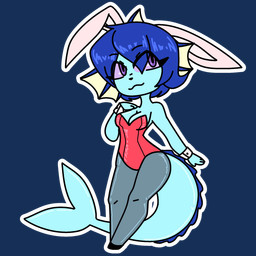 anthro blue_body blue_hair blue_skin bunny_costume chibi clothed clothing costume fake_ears fake_rabbit_ears female fish_tail hair purple_eyes simple_background solo sticker tail transparent_background crazy_guy_(artist) nintendo pokemon blueberry_the_vaporeon eeveelution generation_1_pokemon pokemon_(species) vaporeon 1:1 alpha_channel hi_res