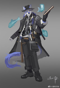 anthro belt black_belt black_bottomwear black_clothing black_coat black_hat black_headwear black_pants black_topwear blue_body blue_eyes blue_fur blue_tail book bottomwear clothed clothing coat front_view fur grey_background hair hat headgear headwear holding_book holding_object looking_at_viewer male male_anthro pants simple_background solo standing tail topwear weibo_logo white_body white_fur white_hair white_tail awaldkize weibo canid canine mammal absurd_res full-length_portrait hi_res portrait