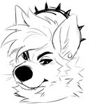 anthro cheek_tuft ear_piercing eyebrows facial_tuft fangs gauged_ear hair male messy_hair neck_tuft piercing solo teeth tuft princelykaden princely_(princelykaden) canid canine canis domestic_dog keeshond mammal spitz black_and_white headshot_portrait monochrome portrait sketch