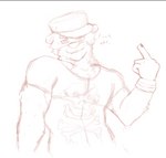 anthro clothing gesture hand_gesture hat headgear headwear male middle_finger profanity solo text wristband unknown_artist echo_(game) echo_(series) echo_project sydney_bronson mammal mustelid otter english_text sketch