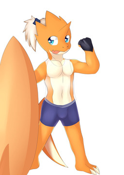 anthro blep blue_clothing blue_eyes blue_underwear bulge clothed clothing countershading front_view glistening glistening_eyes hair horn looking_aside male mouth_closed orange_body orange_horn red_tongue simple_background solo standing surfboard tan_hair tongue tongue_out translucent translucent_clothing translucent_topwear underwear unsigned white_background yellow_body young kewkungzn species_request full-length_portrait hi_res portrait