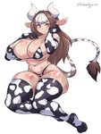 2021 5_fingers absolute_territory absurd_res animal_humanoid animal_print big_breasts bikini blush bovid bovid_humanoid bovine bovine_humanoid breast_squish breasts brown_eyes brown_hair cattle_humanoid clothed clothing cow_print deep_navel female fingers hair hand_on_face hi_res horn huge_breasts humanoid long_hair mammal mammal_humanoid navel sem-l-grim simple_background sitting slightly_chubby solo squish swimwear tail tail_tuft thick_thighs torie_(monstergirlsftw) tuft white_background wide_hips
