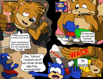 anthro duo hallucination macro male male/male silly text clb91 sega sonic_the_hedgehog_(series) miles_prower sonic_the_hedgehog canid canine eulipotyphlan fox hedgehog mammal comic english_text