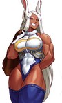 abs biceps breasts clothed clothing deltoids female gloves grin hair handwear legwear leotard long_hair muscular muscular_female quads red_eyes smile solo tan_body tan_skin thigh_highs triceps white_hair sotcho my_hero_academia rumi_usagiyama animal_humanoid humanoid lagomorph lagomorph_humanoid leporid_humanoid mammal mammal_humanoid rabbit_humanoid 2022 absurd_res hi_res