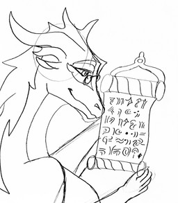 anthro big_breasts breasts cuneiform eyewear eyewear_only female glasses glasses_only nude reading scroll smile solo wearing_glasses stealthweaver mythology wings_of_fire hazel_(wof) dragon leafwing_(wof) mythological_creature mythological_scalie scalie hi_res monochrome