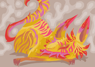 ambiguous_gender feral fur lying multicolored_body multicolored_fur on_front red_body red_fur red_sclera smile solo striped_body striped_fur stripes yellow_body yellow_fur naircat domestic_cat felid feline felis mammal 2017 digital_media_(artwork) microsoft_paint_(artwork)
