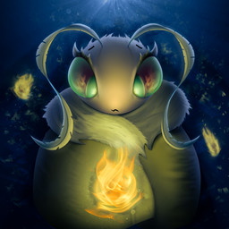 antennae_(anatomy) anthro atmospheric big_eyes female fire fluffy harsh_lighting mane solo white_body yellow_eyes magnamorpha arthropod insect lepidopteran moth 1:1 absurd_res hi_res