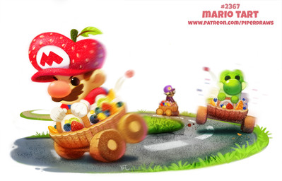 ambiguous_gender anthro beady_eyes black_eyes blueberry_(fruit) brown_eyes brown_hair clothed clothing driving facial_hair food fruit gloves grass green_body green_scales group hair handwear hat headgear headwear humor kiwifruit male mustache pastry plant pun road scales simple_background strawberry tart_(food) text visual_pun white_background piper_thibodeau mario_bros mario_kart nintendo mario waluigi green_yoshi human mammal yoshi 2019 digital_media_(artwork) digital_painting_(artwork) english_text painting_(artwork)
