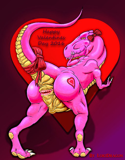 accessory animal_genitalia anus bow_(feature) bow_accessory bow_ribbon butt claws cloaca female feral furgonomics genitals hair_accessory hair_bow hair_ribbon heart_background heart_on_body heart_tattoo holidays horizontal_cloaca presenting presenting_cloaca puffy_anus ribbons simple_background solo tail tail_accessory tail_bow tail_ribbon tattoo text_in_heart toe_claws lokidragon87 valentine's_day dinosaur prehistoric_species reptile saurischian scalie theropod