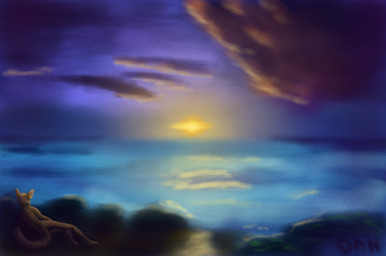 ambiguous_gender beach casual_nudity cloud detailed_background nude outside sand sea seaside solo sunset water danslittlefurs domestic_cat felid feline felis mammal