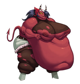 2_horns 5_fingers areola bangs belly belly_overhang belt bent_arm big_belly big_breasts biped black_eyebrows black_eyes black_hair black_stripes boots bottomwear breast_squish breasts brown_belt brown_clothing brown_crop_top brown_leggings brown_legwear brown_shirt brown_topwear closed_smile clothed clothed_female clothed_humanoid clothing crop_top double_chin eye_scar eyebrows eyelashes facial_scar fat_arms fat_legs female female_humanoid fingers footwear grey_bottomwear grey_clothing grey_footwear grey_high_heeled_boots grey_shorts hair hair_over_eye happy headgear headkerchief headwear high_heeled_boots high_heels holding_breast horn huge_belly huge_breasts huge_thighs inverted_nipples kerchief leggings legwear light long_hair long_tail looking_at_viewer midriff morbidly_obese morbidly_obese_female morbidly_obese_humanoid mouth_closed multicolored_hair multicolored_horn navel nipples noseless not_furry obese obese_female obese_humanoid overweight overweight_female overweight_humanoid pockets red_areola red_body red_headkerchief red_kerchief red_skin red_tail scar shirt shoes shorts simple_background small_nipples smile smiling_at_viewer solo spade_tail squish stripes tail thick_thighs three-quarter_view topwear torn_clothing torn_crop_top torn_leggings torn_legwear two_tone_hair two_tone_horn white_background white_hair white_horn yellow_sclera comedii hellaverse helluva_boss sallie_may_(helluva_boss) demon demon_humanoid horned_humanoid humanoid imp tailed_humanoid 2025 absurd_res colored digital_drawing_(artwork) digital_media_(artwork) english_description hi_res lighting shaded trans_(lore) trans_woman_(lore)