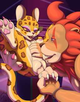 4_fingers 4_toes 5_fingers anthro anthro_on_anthro black_nose breasts circus duo fangs feet female fingering fingers fur genitals hindpaw humanoid_hands male male/female mane markings multicolored_body multicolored_fur nipples nude nude_anthro nude_female pawpads paws red_mane smile soles spots spotted_body spotted_fur spread_legs spreading tail tan_body tan_fur teeth toes two_tone_body two_tone_fur vaginal vaginal_fingering vulva white_body white_fur yellow_body yellow_fur sacrificabominat kirby_(series) nintendo clawroline leongar felid leopard lion mammal pantherine 2025 hi_res signature