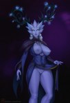 antlers areola big_breasts breasts cleavage clothed clothing dress female genitals glowing glowing_eyes horn lips mature_female nipples presenting pussy solo thick_thighs underwear wide_hips whitefrelia blizzard_entertainment warcraft winter_queen horned_humanoid humanoid