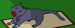 ambiguous_gender clothed clothed_feral clothing cuff_links cuffs_(clothing) eyes_closed fangs feral fur green_background grey_body grey_fur necktie open_mouth sand simple_background solo teeth kyubiu domestic_cat felid feline felis mammal cel_shading shaded