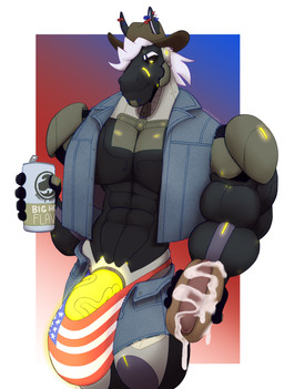 abs anthro big_penis bodily_fluids clothed clothing cum cum_on_food cybernetics flaccid_bulge food genital_fluids genitals glowing glowing_eyes glowing_genitalia glowing_penis hair looking_at_viewer machine male muscular muscular_anthro muscular_male penis simple_background solo alexchocchip alex_(alexchocchip) cyborg equid equine horse mammal absurd_res digital_media_(artwork) hi_res