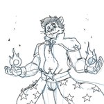 anthro beaded_jewelry beaded_necklace beads bottomwear clothed clothing fire gloves handwear jewelry magic male necklace open_clothing open_shirt open_topwear pants robe round_ears shirt simple_background smile solo standing star_on_clothing topwear whisker_spots white_background p_rindustries 1:1 guide_lines hi_res