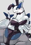 aaarkgkaaa absurd_res anthro biped black_eyes blue_body blue_tail breasts bunny_costume cleavage clothed clothing costume fake_ears fake_rabbit_ears female fishnet_clothing flesh_fang generation_2_pokemon grey_background hi_res legendary_pokemon looking_at_viewer lugia multicolored_body multicolored_tail nintendo pokemon pokemon_(species) simple_background solo tail white_body white_tail