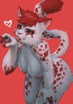 anthro areola arm_tuft breasts cheek_tuft claws cute_fangs ear_tuft elbow_tuft facial_tuft female fur fur_markings hair hand_lick heart_symbol licking looking_at_viewer markings multicolored_body multicolored_fur nipples paws pupils reclining red_background red_body red_claws red_eyes red_fur red_hair seductive self_lick simple_background solo tongue tongue_out tuft two_tone_body two_tone_fur whiskers white_body white_fur white_pupils starlyve domestic_cat felid feline felis mammal 2024 absurd_res digital_media_(artwork) hi_res portrait shaded three-quarter_portrait