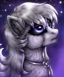 ambiguous_gender blue_eyes cosmic_background cybernetics feral fur glistening glistening_eyes grey_body grey_fur grey_hair hair looking_up machine mouth_closed side_view solo space space_background killthe_demon hasbro my_little_pony cyborg hi_res