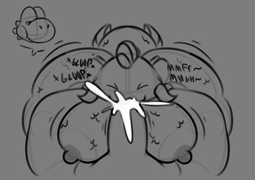 anthro big_butt big_moobs big_penis big_tail bodily_fluids butt clothing cum cum_in_mouth cum_inside excessive_cum excessive_genital_fluids eyes_closed fellatio first_person_view footwear genital_fluids genitals glup head_only larger_sub leg_on_head male male/male moobjob moobs oral overweight overweight_anthro overweight_male penile penis sex shoes size_difference smile smirk smirking_at_partner submissive tail henrique_rick mario_bros nintendo golden_fish_(henrique_rick) lickid aquatic cyprinid cypriniform fish goldfish yoshi hi_res monochrome sketch