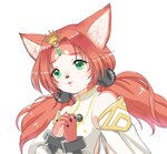 accessory anthro big_ears blush blush_lines bracelet clothed clothing crown dianthus_g digital_drawing_(artwork) digital_media_(artwork) eyebrows eyelashes felid feline female female_anthro green_eyes hair hair_accessory headgear jewelry koei_tecmo mammal open_mouth red_hair shaded simple_background simple_shading solo tamaki_(warriors) twintails_(hairstyle) warriors_(game_series) warriors_all-stars young young_female