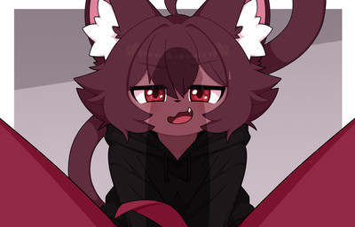 ambiguous_gender anthro bodily_fluids brown_body brown_eyes brown_fur brown_hair clothed clothing fully_clothed fur hair half-closed_eyes hoodie imminent_sex male narrowed_eyes nervous nervous_smile nervous_sweat open_mouth penis_shadow red_hair simple_background sweat topwear km-15 animal_humanoid felid felid_humanoid feline feline_humanoid humanoid mammal mammal_humanoid hi_res