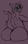 ambiguous_gender anthro big_butt butt eyebrows female fluffy fluffy_tail head_turn huge_butt purple_and_black raised_tail simple_background sitting slightly_chubby solo tail thick_eyebrows nauiho dutch_angel_dragon hi_res monochrome