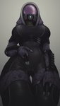 3_fingers big_breasts breasts camel_toe clothing female fingers front_view low-angle_view mask not_furry simple_background skinsuit solo thick_thighs tight_clothing wide_hips impracticalart bioware electronic_arts mass_effect tali'zorah alien alien_humanoid humanoid mammal quarian 2020 digital_media_(artwork) hi_res