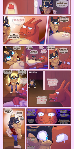 beard belly bodily_fluids bottomwear clothing denim denim_bottomwear denim_clothing dialogue duo erection facial_hair genitals jeans male male/male pants pattern_clothing pattern_shirt pattern_topwear pecs penis plaid plaid_clothing plaid_shirt plaid_topwear shirt tears text topwear asderzx nintendo pokemon papa_george_(asderzx) teeteeh_(asderzx) charizard generation_1_pokemon generation_8_pokemon perrserker pokemon_(species) absurd_res comic english_text hi_res multiple_scenes signature