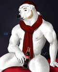 anthro beard beverage biceps bottle christmas_clothing christmas_headwear clothing container facial_hair grey_background hat headgear headwear holidays looking_at_viewer male manly muscular muscular_arms muscular_legs nipples pecs red_scarf santa_hat scarf simple_background sitting smile smiling_at_viewer solo spread_legs spreading strategically_covered triceps white_nipples bgn christmas coca-cola bear mammal polar_bear ursine 2024 4:5 hi_res