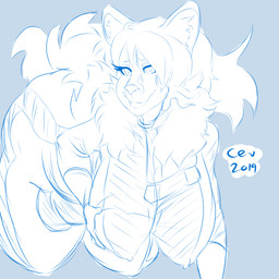 anthro big_breasts big_butt bodysuit breasts bulge butt clothed clothing fur gynomorph hair intersex looking_at_viewer nipples simple_background skinsuit smile solo thick_thighs tight_clothing vault_suit cev fallout microsoft olivia_rosa canid canine mammal maned_wolf 1:1 2019 blue_and_white monochrome sketch