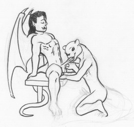 duo erection fellatio genitals male male/male muscular oral penile penis sex smile tail wings the_wandering_weasel mythology dragon humanoid hybrid mammal mustelid mythological_creature mythological_scalie orc otter scalie low_res monochrome sketch