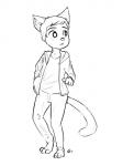 anthro barefoot biped clothed clothing feet hand_in_pocket hoodie inner_ear_fluff male open_clothing open_hoodie open_topwear pockets simple_background solo standing topwear tuft white_background alec8ter conditional_dnp cassidy_(alec8ter) domestic_cat felid feline felis mammal 2017 3:4 black_and_white hi_res monochrome signature