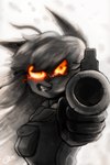 angry anthro clothed clothing female fur hairy looking_at_viewer military_uniform pointing_gun pointing_gun_at_viewer red_eyes solo uniform realmaltfuga cyberconnect2 fuga:_melodies_of_steel little_tail_bronx flam_kish canid canine caninu canis dobermann domestic_dog mammal pinscher 2025 absurd_res hi_res