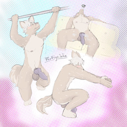 animal_genitalia anthro balls big_balls big_penis blush breath canine_genitalia colorful_background erection exercise exhausted fur furniture genitals hair knot knotted_penis male musk nipples nude penis sofa solo tail tan_body tan_fur white_hair workout forfigssake_(artist) canid canine mammal 1:1 hi_res