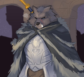 anthro armor black_nose blue_eyes cape clothed clothing facial_scar fangs looking_down male melee_weapon night outside scar solo standing sword teeth weapon seibear elden_ring fromsoftware blaidd_(elden_ring) canid canine canis mammal wolf absurd_res digital_media_(artwork) hi_res shaded