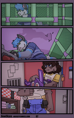 ageplay anthro backpack blue_clothing blue_hair blue_shirt blue_topwear clothed clothing fur grey_body grey_fur hair infantilism male overalls roleplay shadow shirt tools topwear wrench bewskyss five_nights_at_freddy's five_nights_at_freddy's:_security_breach scottgames steel_wool_studios bonnie_(fnaf) canid canine canis mammal absurd_res comic hi_res