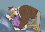 anthro blush bottomless clothed clothing duo eyes_closed hands_behind_back hands_behind_head kissing lips making_out male male/male partially_clothed pillow shirt topwear candywafercutie darkwing_duck disney ducktales ducktales_(2017) launchpad_mcquack anas anatid anseriform avian bird dabbling_duck duck mallard hi_res