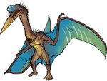 beak blue_wings brown_body front_view gradient_wings green_wings membrane_(anatomy) membranous_wings semi-anthro simple_background solo white_background wings yellow_beak yellow_body imperatorcaesar azhdarchid prehistoric_species pterosaur quetzalcoatlus reptile scalie