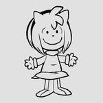 anthro arms_outstretched clothing female smile solo style_emulation sweater topwear turtleneck lettuce_(artist) peanuts_(comic) sega sonic_the_hedgehog_(series) amy_rose eulipotyphlan hedgehog mammal 1:1 2025 black_and_white monochrome